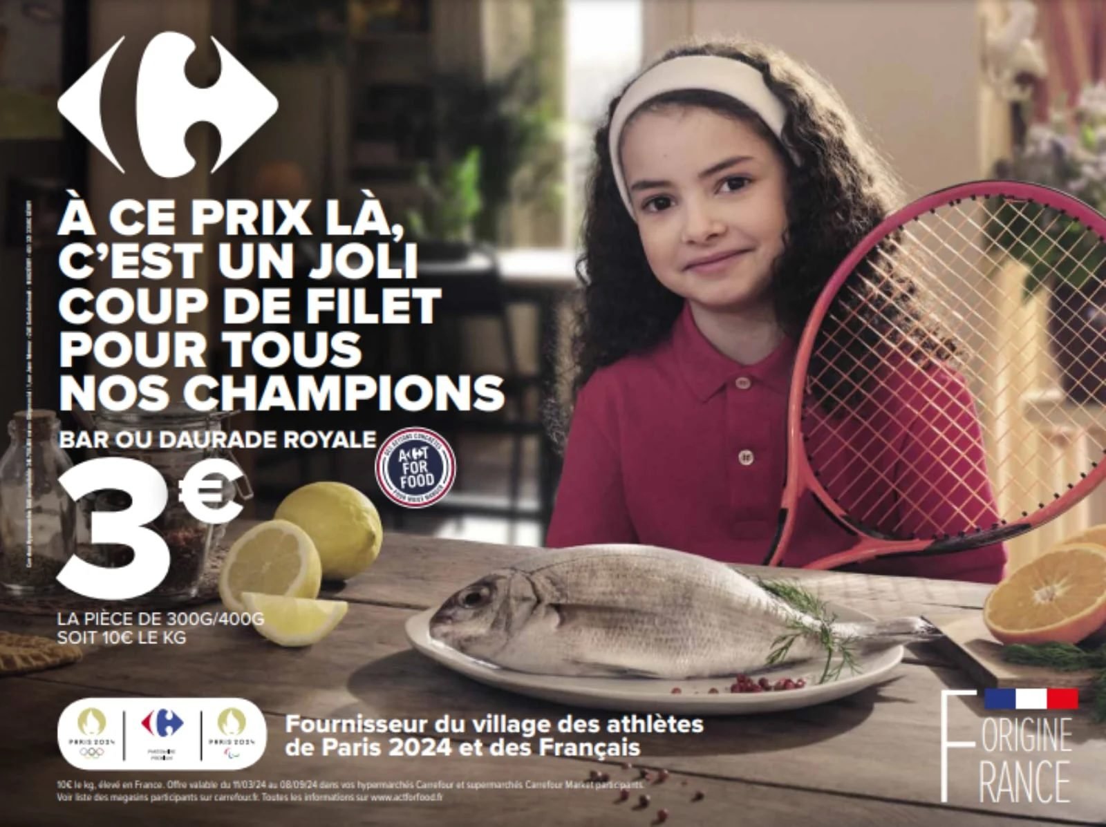 La Publicité aux JO 2024 - Carrefour encourage les athlètes et les Français à manger plus sainement - Fraischeur